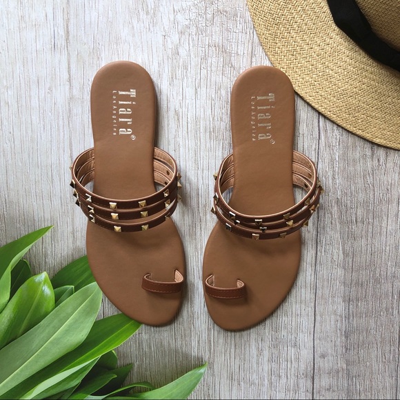 Tiara Cognac Studded Sandal - Picture 2 of 7